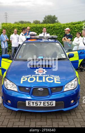 Police Interceptors. ANPR equipped police car made famous by TV programme, at a car event at the Prodrive racing car centre. Meeting the public Stock Photo