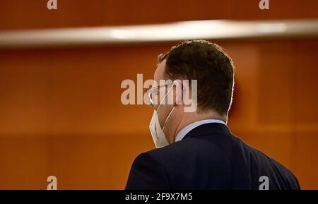 Berlin, Germany. 21st Apr, 2021. Jens Spahn (CDU), Federal Minister of Health, arrives for the cabinet meeting at the Chancellor's Office. Credit: Tobias Schwarz/AFP POOL/dpa/Alamy Live News Stock Photo