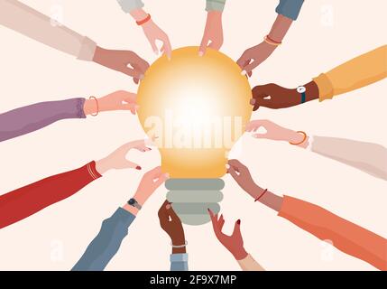 Agreement or affair between a group of colleagues or collaborators.Arms and hands holding speech bubble.Diversity People who exchange information. Stock Vector