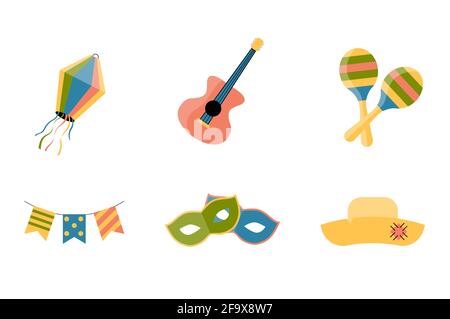 Party icon set for festa junina festival. Vector illustration EPS10 Stock Vector