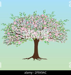 A broad tree with pink blossoms and leafs Stock Vector