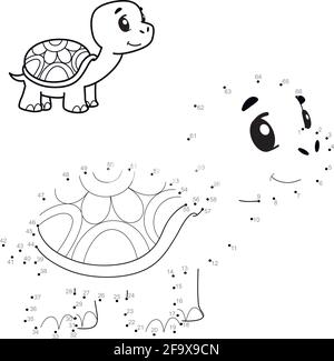 Turtle games. Dot by dot and coloring game with cute turtles vector ...