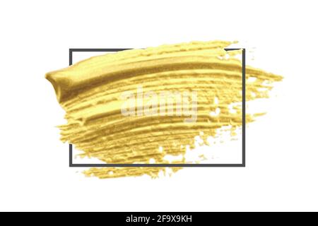 Golden brush pattern with black frame on white background. Gold smudged and smeared brushstrokes texture in rectangular even shape vector illustration Stock Vector
