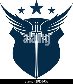 The winged sword with shield vector icon. Stock Vector