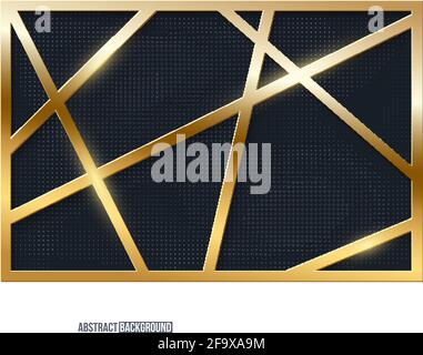 Abstract golden frame with geometric lines on blue textured background. 3d realistic modern horizontal template vector illustration. Simple object wit Stock Vector