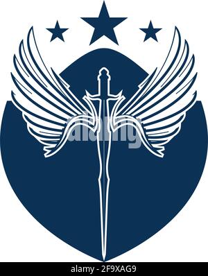 The winged sword with shield vector icon. Stock Vector