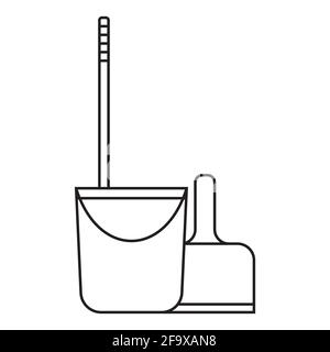 Floor cleaner - bucket, broom, scoop. Black and white icon. Vector Illustration Stock Vector
