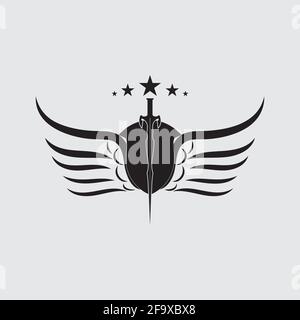 The winged sword with shield vector icon. Stock Vector