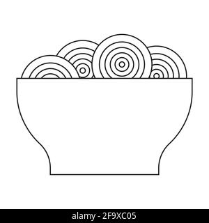 Plate of cooked hot noodles, black and white icon. Vector Illustration Stock Vector
