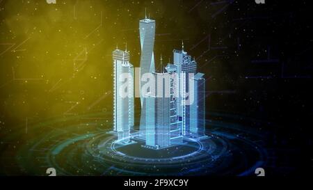 cg industry 3d illustration, outlined urban buildings 3d renders Stock ...