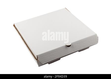 empty eaten closed pizza box isolated on white background. Stock Photo
