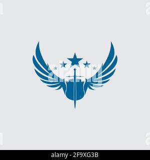 The winged sword with shield vector icon. Stock Vector