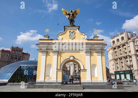 Kyiv, Ukraine - April 1, 2021:  Statue of Saint Michael the Archangel, patron of Kyiv in Independence square. Stock Photo