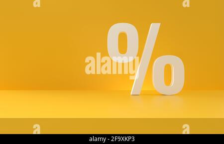 Percent discount symbol yellow background. Sale and shopping concept. 3d rendering. Stock Photo