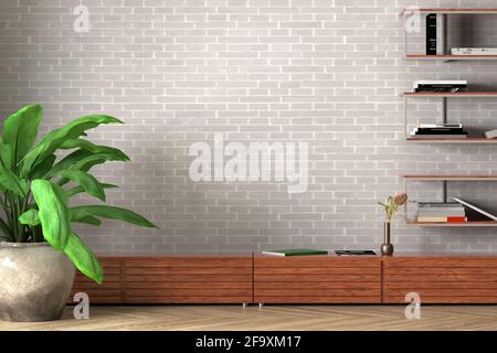 Blank white wall of loft style living room mock up Stock Photo