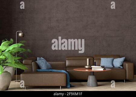 Blank brown concrete wall of industrial living room mock up Stock Photo