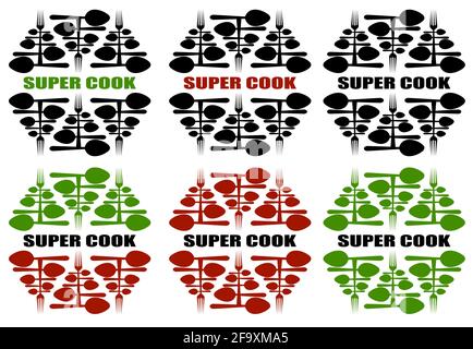 logo super chef from the ornament of spoons and forks with the inscription 2 Stock Vector