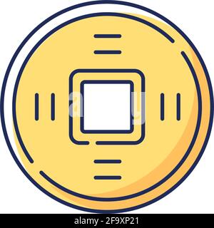Ancient Chinese coins RGB color icon Stock Vector
