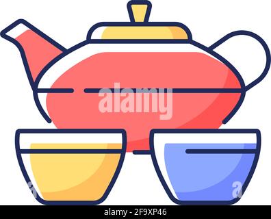 Chinese tea set RGB color icon Stock Vector