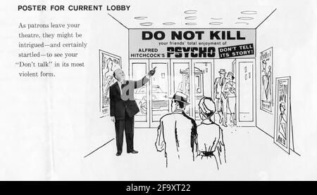 Promotional ad from the additional companion pressbook produced for the publicity stunt of not admitting anyone to movie theatres after the start of PSYCHO 1960 director ALFRED HITCHCOCK novel Robert Bloch music Bernard Herrmann  Shamley Productions ./ Paramount Pictures Stock Photo