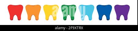Tooth with rainbow color in a row.