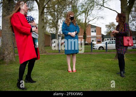 Deputy Leader of the Labour Party Angela Rayner meets with campaigners, councillors and the relatives of care home residents in Sandiacre near Nottingham to hear their concerns over care home provision in Derbyshire. Picture date: Wednesday April 21, 2021. Stock Photo