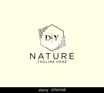 DY letters Botanical feminine logo template floral, editable premade monoline logo suitable, Luxury feminine wedding branding, corporate. Stock Vector