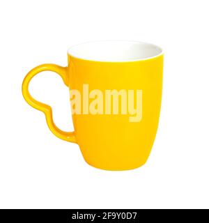 Bright yellow mug isolated on white background. Stock Photo