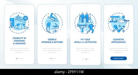 Lower limb prostheses tasks onboarding mobile app page screen with concepts Stock Vector
