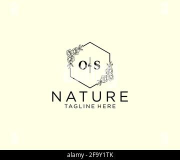 OS letters Botanical feminine logo template floral, editable premade monoline logo suitable, Luxury feminine wedding branding, corporate. Stock Vector