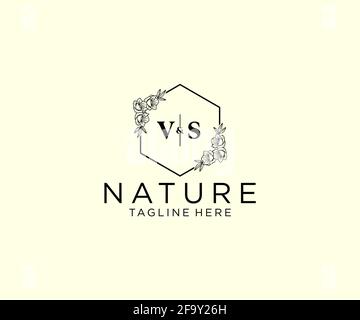 VS letters Botanical feminine logo template floral, editable premade monoline logo suitable, Luxury feminine wedding branding, corporate. Stock Vector