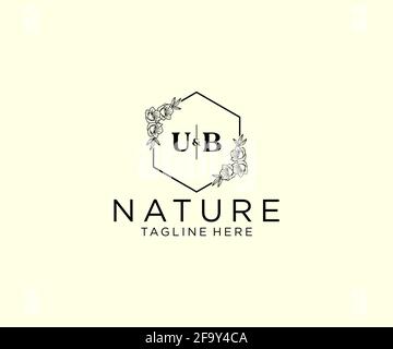 UB letters Botanical feminine logo template floral, editable premade monoline logo suitable, Luxury feminine wedding branding, corporate. Stock Vector