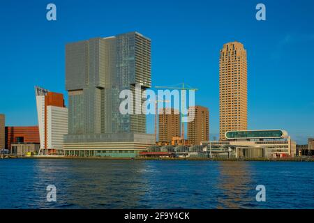 Rotterdam skyscrapers skyline view over of Nieuwe Maas river. Rotterdam Stock Photo