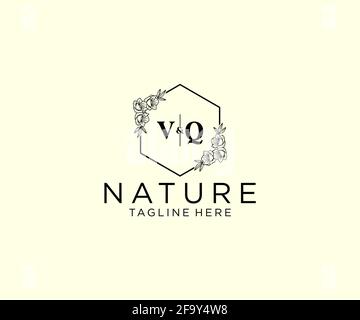 VQ letters Beautiful floral feminine editable premade monoline logo ...