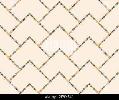 Triangle seamless pattern. Hand drawn fantasy doodle colored line. Light pink background. Vector Stock Vector