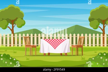 House backyard with green grass lawn Stock Vector