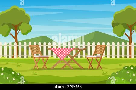 House backyard with green grass lawn Stock Vector