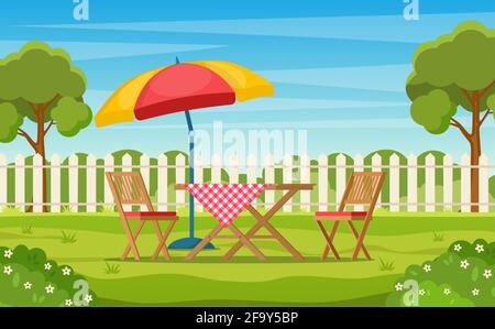 House backyard with green grass lawn Stock Vector