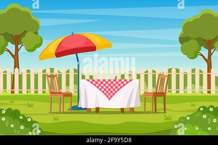 House backyard with green grass lawn Stock Vector