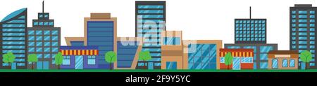 Panoramic view of city buildings isolated on white flat vector design Stock Vector