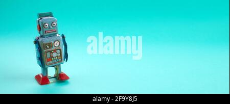 Page not found template. Robot toy repairman. 404 error warning message. Stock Photo