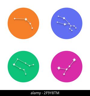 Zodiac constellation symbols collection. Connected shining star astrology signs. Aries, Taurus, Gemini and Cancer. Vector illustration. Stock Vector