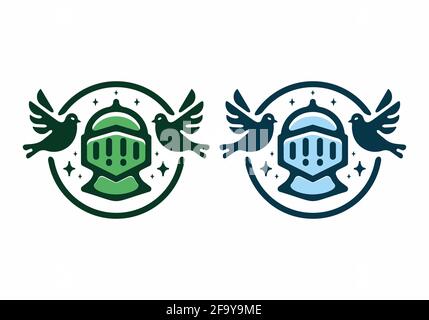 Green and blue color of metal warrior helmet flat illustration design Stock Vector