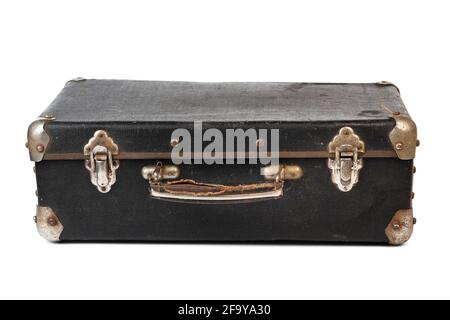 Old closed suitcase isolated on the white background Stock Photo