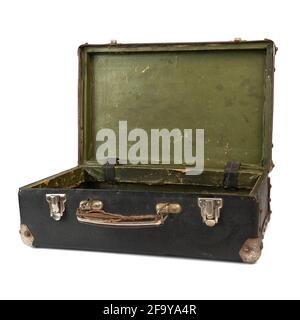 Old open suitcase isolated on the white background Stock Photo
