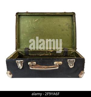 Old open suitcase isolated on the white background Stock Photo