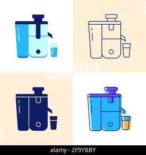 Juicer icon set in flat and line styles. Kitchen equipment symbols. Vector illustration. Stock Vector