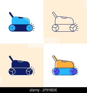 Smart pool cleaner icon set in flat and line style. Modern cleaning underwater device symbol. Vector illustration. Stock Vector