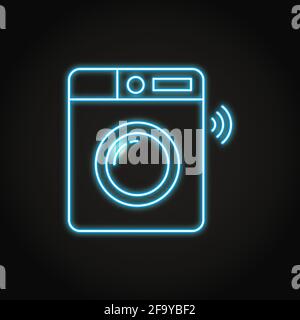 Neon smart washing machine icon in line style. Smart home appliance with remote control. Vector illustration. Stock Vector