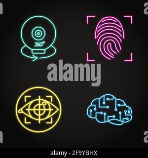 Virtual reality concept icon set in neon line style. Vector illustration. Stock Vector